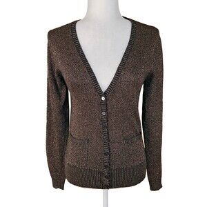 Diana Ferrari Cardigan Size M Brown Glittery Viscose/Lambswool/Angora/Cashmere